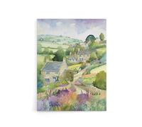 Artery8 Countryside Landscape With Cottages Canvas Wall Art Print 24X32: Quiet rural view with winding lanes and soft colour, timeless scene for homely décor