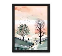 Artery8 Countryside Path in Autumn Watercolour Landscape Artwork Framed Wall Art Print 18X24 Inch