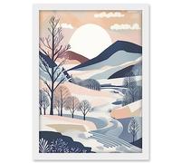 Artery8 Countryside Path in Boho Hill Winter Landscape Artwork Framed A3 Wall Art Print