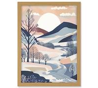 Artery8 Countryside Path in Boho Hill Winter Landscape Artwork Framed A3 Wall Art Print