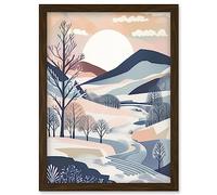 Artery8 Countryside Path in Boho Hill Winter Landscape Artwork Framed Wall Art Print A4