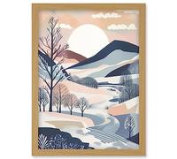 Artery8 Countryside Path in Boho Hill Winter Landscape Artwork Framed Wall Art Print A4