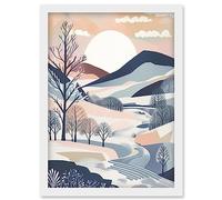 Artery8 Countryside Path in Boho Hill Winter Landscape Artwork Framed Wall Art Print A4
