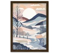 Artery8 Countryside Path in Boho Hill Winter Landscape Artwork Framed Wall Art Print A4 in Brown Artery8 Brown