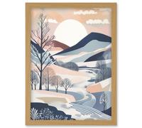 Artery8 Countryside Path in Boho Hill Winter Landscape Artwork Framed Wall Art Print A4
