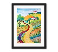 Artery8 Countryside Path In Spring Folk Art Landscape Watercolour Painting Artwork Framed Wall Art Print 18X24 Inch