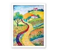 Artery8 Countryside Path In Spring Folk Art Landscape Watercolour Painting Artwork Framed Wall Art Print 18X24 Inch