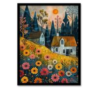 Wall Art Print Countryside Spring Hill House Daisy Flowers Art Framed Poster Artery8 Black A4