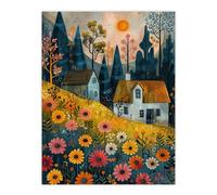 Wall Art Print Countryside Spring Hill House Daisy Flowers Poster Artery8 Multi W24 inch x H32 inch