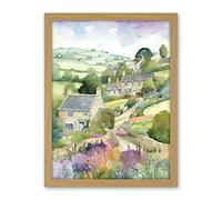 Artery8 Countryside Spring Landscape with Cottages Modern Watercolour Painting Artwork Framed Wall Art Print 18X24 Inch