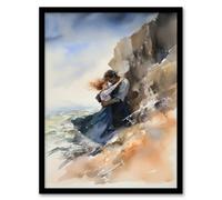 Wall Art Print Couple Embrace In Dramatic Coastal Cliff Landscape Watercolour Painting Wuthering Heights Art Framed Artery8 Multi A4
