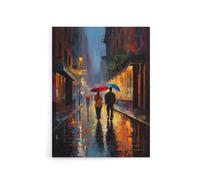 Artery8 Couple On Romantic Walk In The Rain Canvas Wall Art Print in Blue | Size: W18" x H24" Artery8 Blue W18" x H24"
