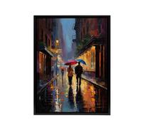 Artery8 Couple On Romantic Walk In The Rain Framed Canvas Wall Art Print in Blue | Size: W18" x H24" Artery8 Blue W18" x H24"