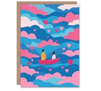 Artery8 Couple Romantic Boat Ride on Clouds Illustration Valentine's Day Card