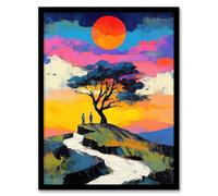Artery8 Couple Watching Sunset Hilltop Colourful Romantic Living Room Artwork Framed Wall Art Print 18X24 Inch