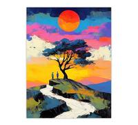 Artery8 Couple Watching Sunset Hilltop Colourful Romantic Living Room Large Wall Art Poster Print Thick Paper 18X24 Inch