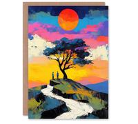 Artery8 Couple Watching Sunset Hilltop Colourful Romantic Valentine's Day Greeting Card Artery8 Multicolor
