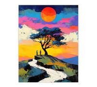 Artery8 Couple Watching Sunset Hilltop Colourful Romantic Wall Art Print | Size: W12" x H16" Artery8 Multicolor W12" x H16"
