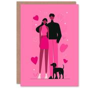 Artery8 Couple With Pet Dog Pink Black Bold Minimalist Valentine's Day Card
