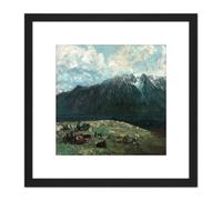 Artery8 Courbet View Of Alps Les Dents Du Midi 8X8 Inch Square Wooden Framed Wall Art Print Picture with Mount in Black Artery8 Black