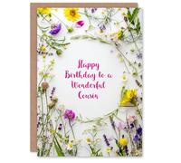 Artery8 Cousin Happy Birthday Card Simple Spring Meadow Wildflowers Floral For Her Greeting Card