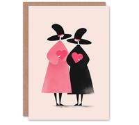 Artery8 Coven of Two Cute Witch Couple Lovers Modern Valentine's Day Card in White Artery8 White