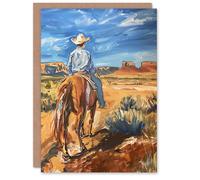 Artery8 Cowboy Riding Horse Arizona Wild West Landscape For Him Man Birthday Card