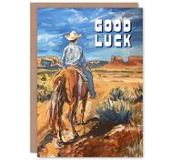 Artery8 Cowboy Riding Horse Arizona Wild West Landscape For Him Man Good Luck Card