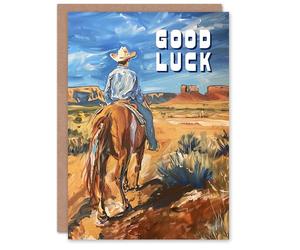 Artery8 Cowboy Riding Horse Arizona Wild West Landscape For Him Man Good Luck Card