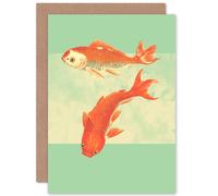 Artery8 Coy Carp Watercolour Flow Greetings Card in Green Artery8 Green