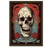 Artery8 Cracked Skull in a Glass Jar Tattoo Ink Body Art Rockabilly Americana 50s Artwork Framed A3 Wall Art Print