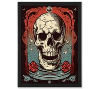 Artery8 Cracked Skull in a Glass Jar Tattoo Ink Body Art Rockabilly Americana 50s Artwork Framed A3 Wall Art Print