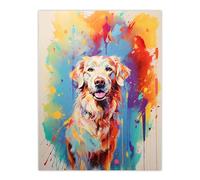 Wall Art Print Cream Golden Retriever Dog Lover Gift Pet Portrait Colourful Artwork Painting Poster Artery8 Multi W18 inch x H24 inch