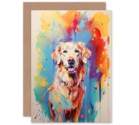 Artery8 Cream Golden Retriever Dog Lover Gift Pet Portrait Colourful Artwork Painting Sealed Greeting Card Plus Envelope Blank inside