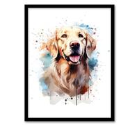 Artery8 Cream Golden Retriever Lovers Gift Watercolour Pet Portrait Painting Artwork Artwork Framed Wall Art Print A4