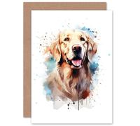 Artery8 Cream Golden Retriever Lovers Gift Watercolour Pet Portrait Painting Artwork Sealed Greeting Card Plus Envelope Blank inside
