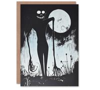 Artery8 Creepy Horror Figure Full Moon Evil Scary Haunted Halloween Card in Grey Artery8 Grey