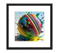Artery8 Cricket Ball Dynamic Paint Splatter Bright Action Painting Square Wooden Framed Wall Art Print Picture 8X8 Inch in Black Artery8 Black