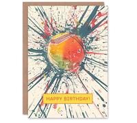 Artery8 Cricket Ball Dynamic Paint Splatter Sport Fan For Him Man Birthday Card