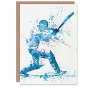 Artery8 Cricket Batsman Sport Action Shot Watercolour For Him Man Birthday Card