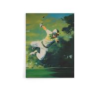 Artery8 Cricket Match Outfield Diving Catch Canvas Wall Art Print in Green | Size: W12" x H16" Artery8 Green W12" x H16"