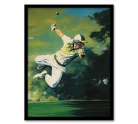 Artery8 Cricket Match Outfield Diving Catch Watercolour Artwork For Him Fan Man Cave Artwork Framed Wall Art Print A4