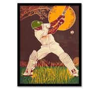 Artery8 Cricket Player Batsman Portrait Painting Framed Art Print in Brown | Size: W12" x H16" Artery8 Brown W12" x H16"
