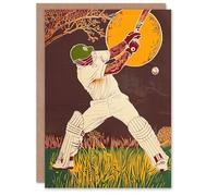 Artery8 Cricket Player Batsman Portrait Painting Greeting Birthday Card Him Her All Blank