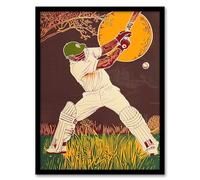 Artery8 Cricket Player Batsman Portrait Painting Man Cave Fathers Day Artwork Framed Wall Art Print 18X24 Inch