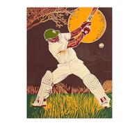 Artery8 Cricket Player Batsman Portrait Painting Man Cave Fathers Day Extra Large XL Wall Art Poster Print