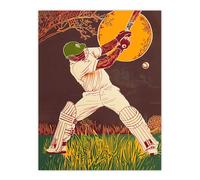 Artery8 Cricket Player Batsman Portrait Painting Wall Art Print in Brown | Size: W12" x H16" Artery8 Brown W12" x H16"