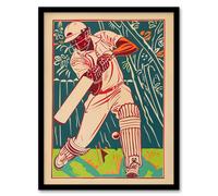 Artery8 Cricket Player Batsman Shot Bright Portrait Framed Art Print in Beige | Size: A4 Artery8 Beige A4