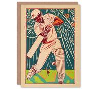 Artery8 Cricket Player Batsman Shot Bright Portrait Greeting Birthday Card Him Her All Blank