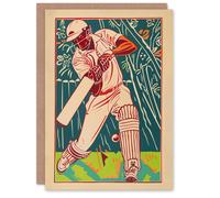 Artery8 Cricket Player Batsman Shot Bright Portrait Greeting Birthday Card Him Her All Blank